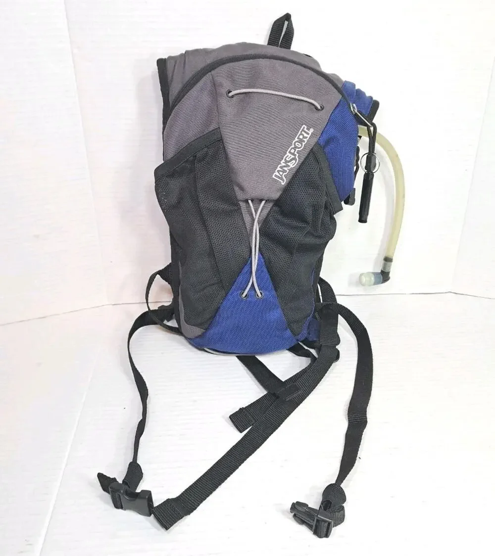 JanSport Helium Hydration Backpack Black Blue 72oz Bladder Hiking Trail Pack